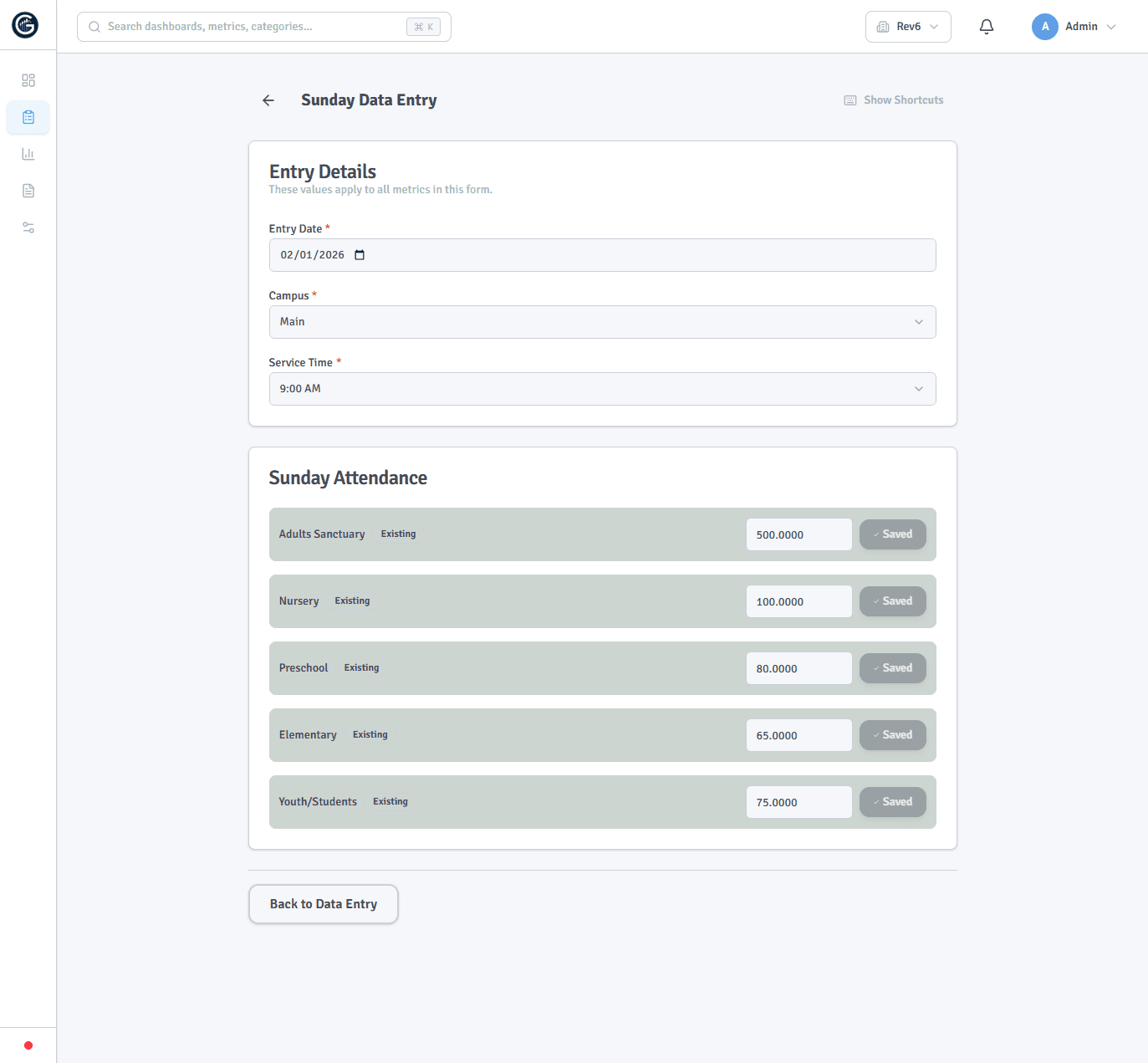 Graphit metric entry screen